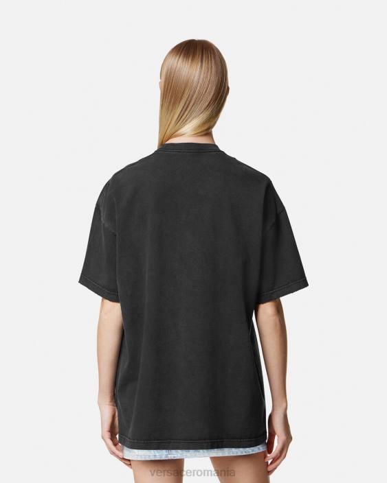 negru tricou învechit cu logo medusa Versace femei îmbrăcăminte 40L6134