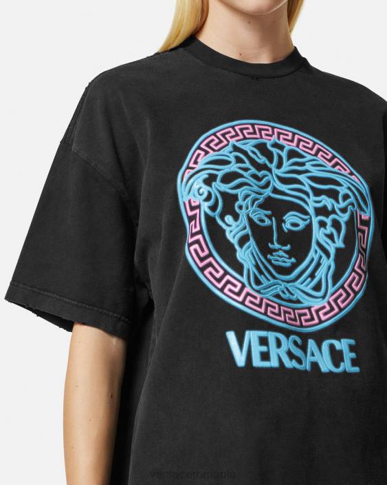 negru tricou învechit cu logo medusa Versace femei îmbrăcăminte 40L6134