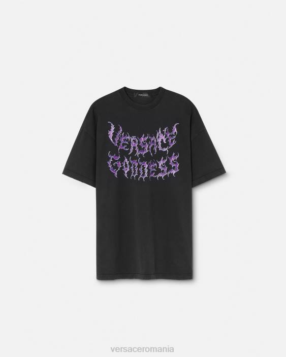 negru tricou supradimensionat al zeiței Versace femei îmbrăcăminte 40L6150