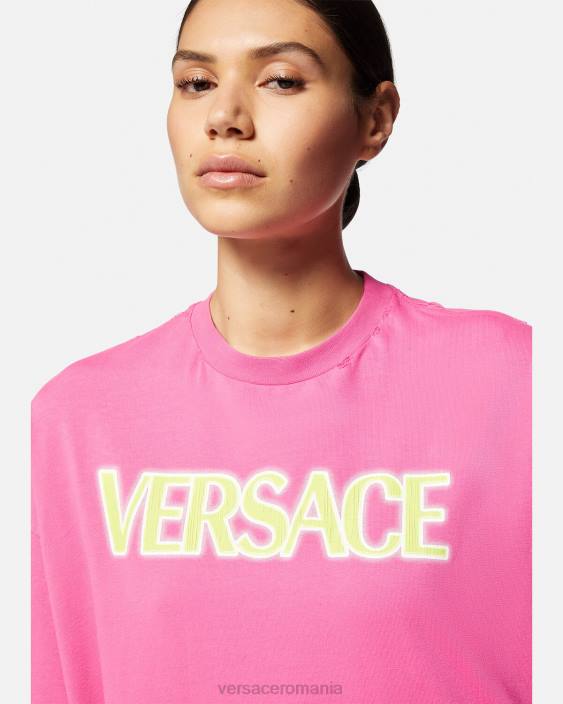 roz tricou cu logo învechit Versace femei îmbrăcăminte 40L6152