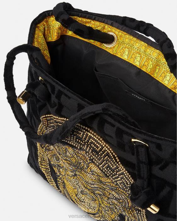 negru geantă tote cu prosop cu medusa de cristal Versace femei lenjerie intimă și îmbrăcăminte de plajă 40L61210