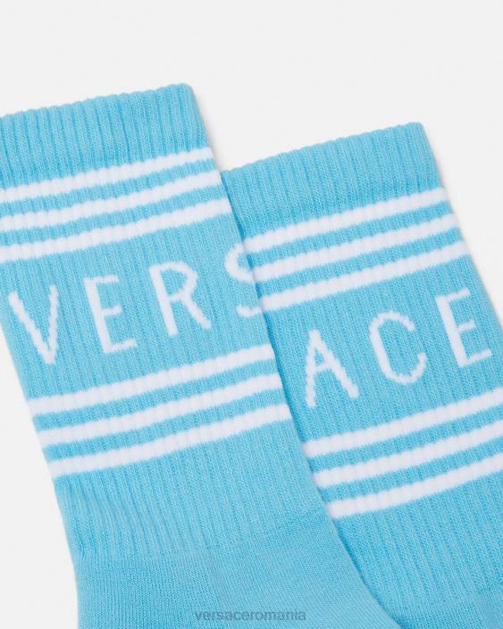 albastru deschis Șosete cu logo vintage anilor 90 Versace femei lenjerie intimă și îmbrăcăminte de plajă 40L61099