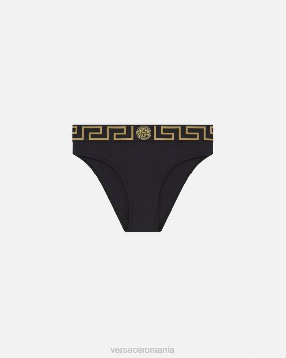 negru slip de bikini cu bordura greca Versace femei lenjerie intimă și îmbrăcăminte de plajă 40L61156