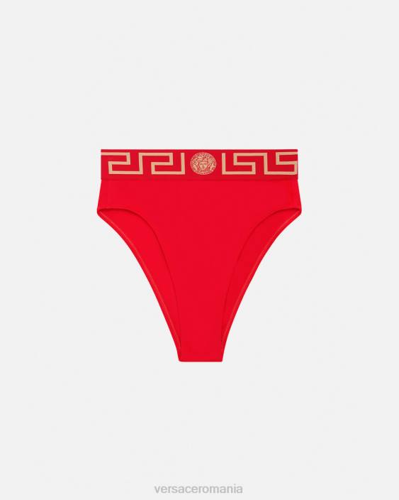 roșu slip bikini cu talie inalta greca border Versace femei lenjerie intimă și îmbrăcăminte de plajă 40L61154