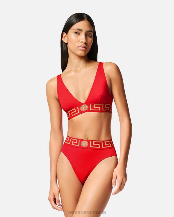 roșu slip bikini cu talie inalta greca border Versace femei lenjerie intimă și îmbrăcăminte de plajă 40L61154