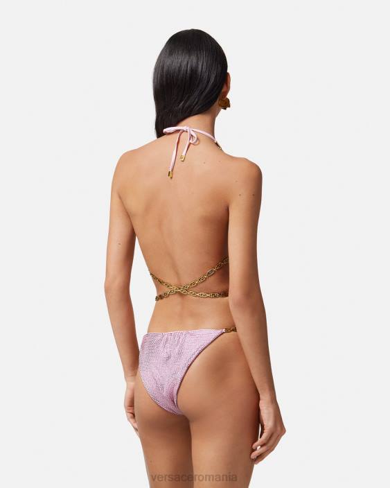 roz fund de bikini cristal greca Versace femei lenjerie intimă și îmbrăcăminte de plajă 40L61126