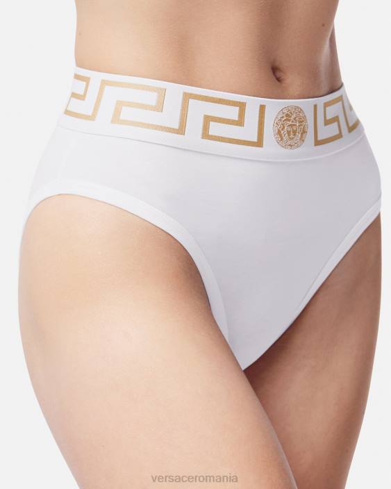 alb slip cu picior inalt cu bordura greca Versace femei lenjerie intimă și îmbrăcăminte de plajă 40L61056