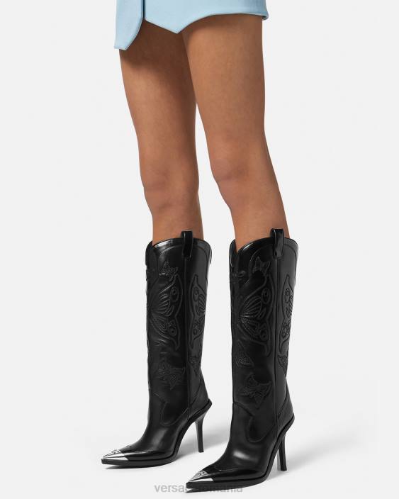 negru cizme cu fluturi până la genunchi Versace femei pantof 40L6473