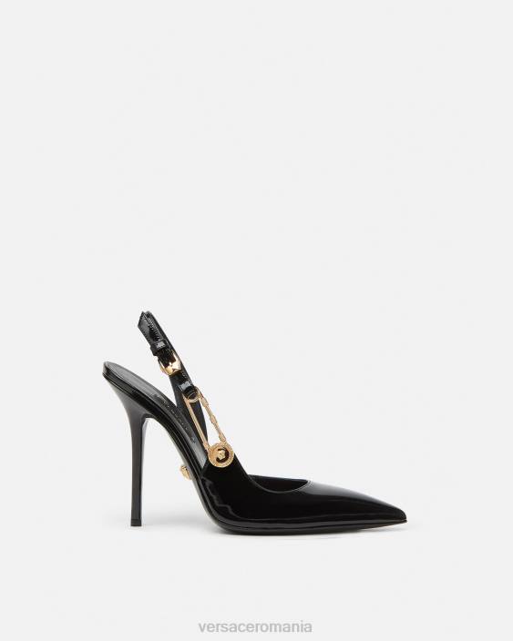 negru pantofi cu sling-back din piele lăcuită Versace femei pantof 40L6490
