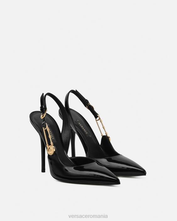 negru pantofi cu sling-back din piele lăcuită Versace femei pantof 40L6490