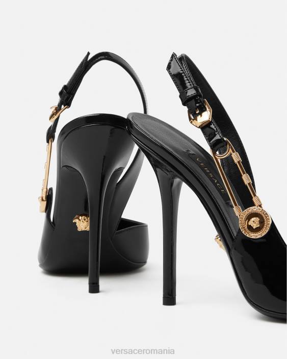 negru pantofi cu sling-back din piele lăcuită Versace femei pantof 40L6490