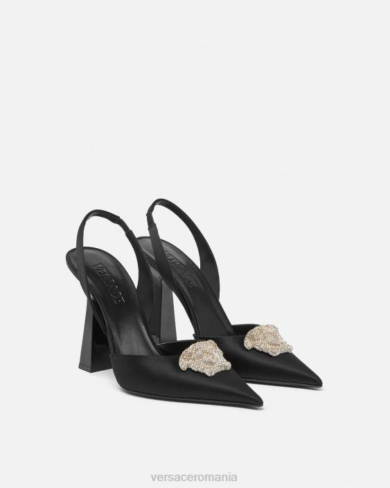 negru pantofi cu sling-back din satin crystal la medusa Versace femei pantof 40L6486
