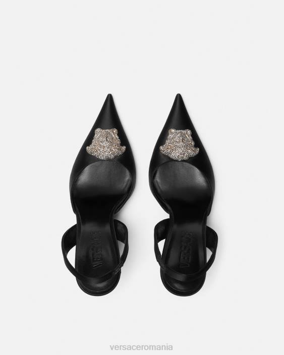 negru pantofi cu sling-back din satin crystal la medusa Versace femei pantof 40L6486
