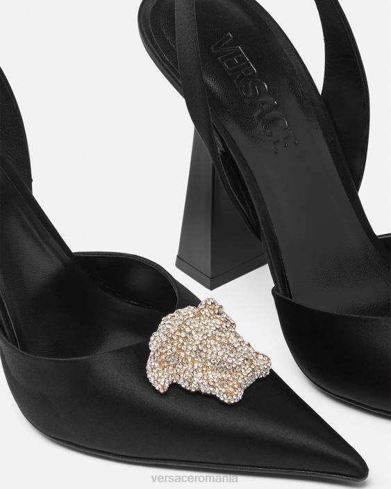 negru pantofi cu sling-back din satin crystal la medusa Versace femei pantof 40L6486