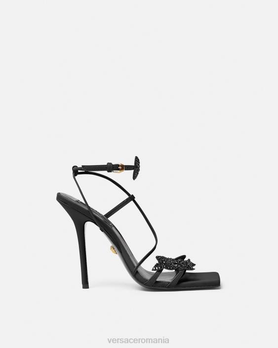 negru sandale din satin cu fluturi de cristal Versace femei pantof 40L6436