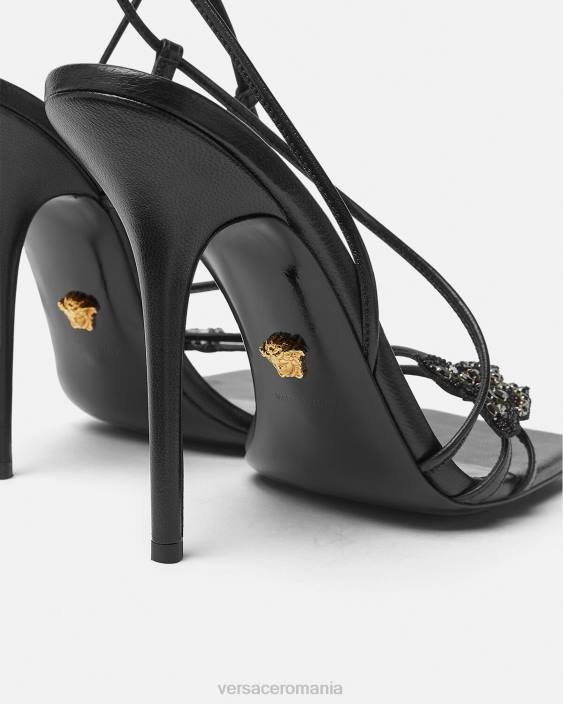 negru sandale din satin cu fluturi de cristal Versace femei pantof 40L6436