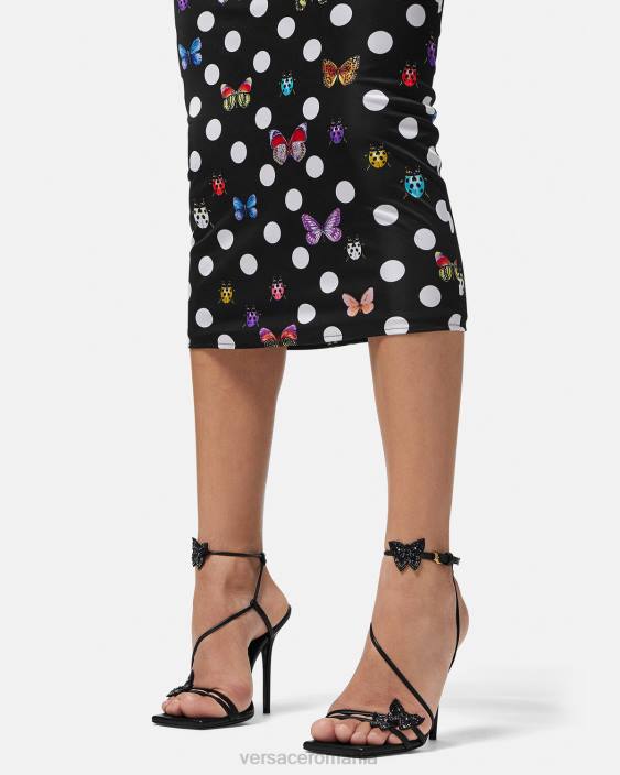 negru sandale din satin cu fluturi de cristal Versace femei pantof 40L6436