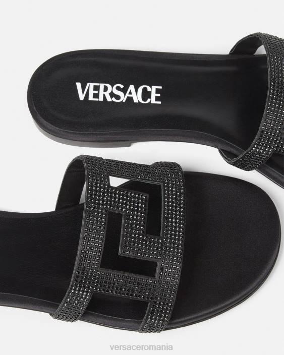 negru sandale plate greca maze cristal Versace femei pantof 40L6472