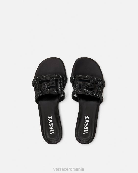 negru sandale plate greca maze cristal Versace femei pantof 40L6472