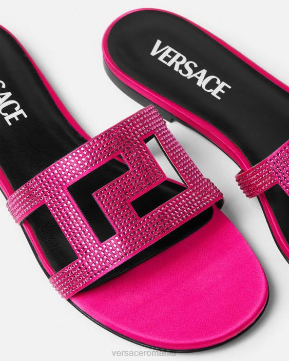 roz sandale plate greca maze cristal Versace femei pantof 40L6471