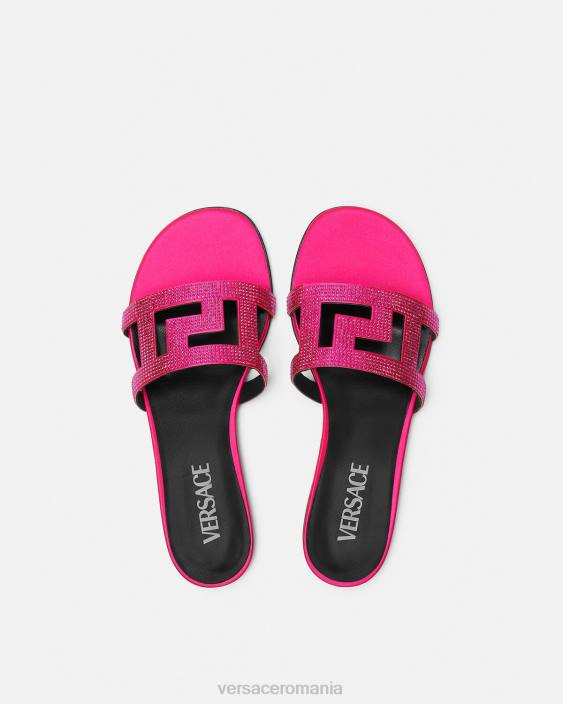 roz sandale plate greca maze cristal Versace femei pantof 40L6471