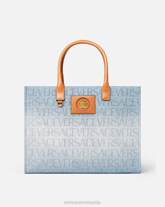 albastru deschis geantă tote mare din denim Versace femei saci 40L6324
