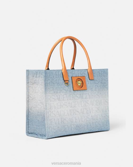 albastru deschis geantă tote mare din denim Versace femei saci 40L6324
