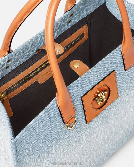 albastru deschis geantă tote mare din denim Versace femei saci 40L6324
