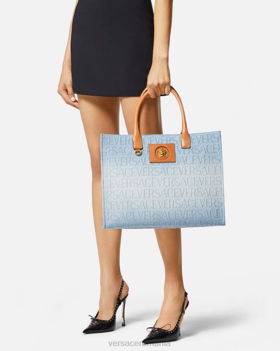 albastru deschis geantă tote mare din denim Versace femei saci 40L6324