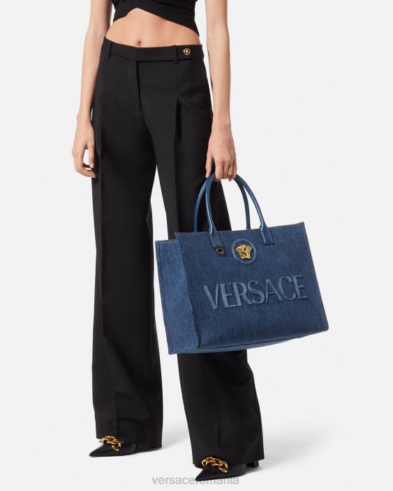 albastru geantă tote mare la medusa Versace femei saci 40L6339