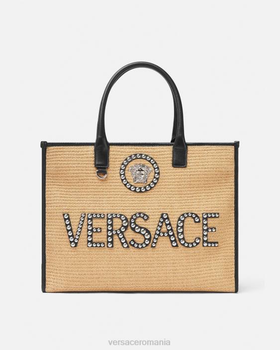bej geantă tote mare cu împânzire la medusa Versace femei saci 40L6301