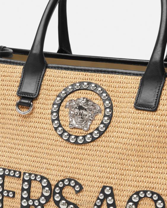 bej geantă tote mare cu împânzire la medusa Versace femei saci 40L6301